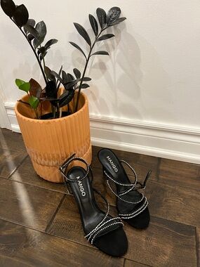 Black Rhinestone Strappy Heels